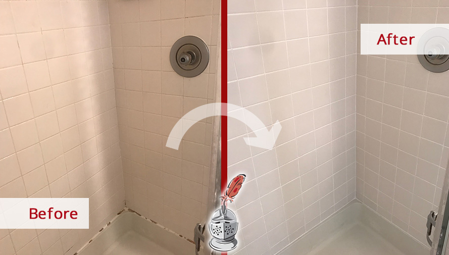 Before and After Picture of a Shower Caulking Service in Arlington, MD