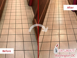 Before and after Picture of How Our Experts in Georgetown Helped to Maintain This Hallway Floor like Brand New