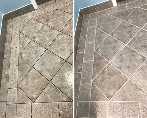 Floor Before and After a Grout Sealing in Rockville, MD