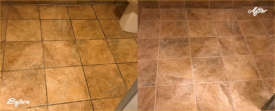 Before and after Picture of These Surfaces Restored Thanks to a Grout Cleaning Job in Ashburn, VA