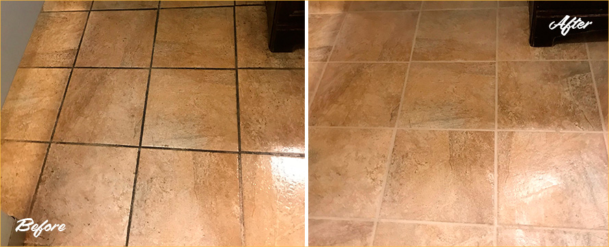 Before and after Picture of This Grout Cleaning Job Done in Ashburn, VA That Provided Full Restoration of These Surfaces