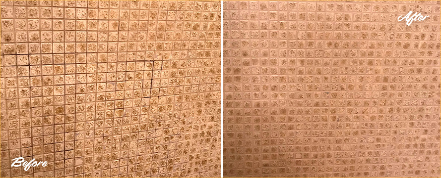 Before and after Picture of This Bathroom That Is Now Grime-Free after a Grout Cleaning Job in Fairfax, VA