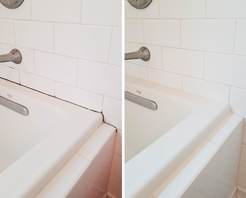 Before and after Picture of This Bath Tub after Our Caulking Services in Mclean, VA