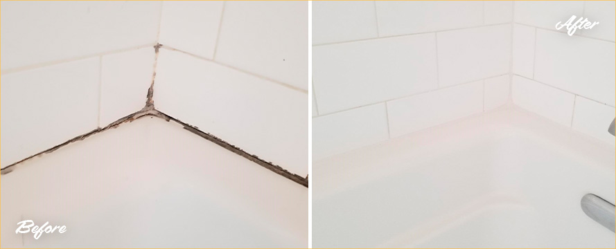 Before and after Picture of This Bath Tub Restored after a Caulking Job Done in Mclean, Va