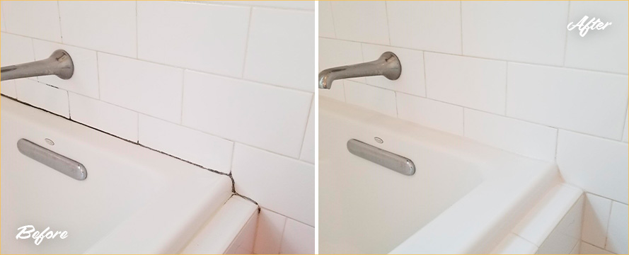 Before and after Picture of This Bath Tub after Our Caulking Services in Mclean, VA