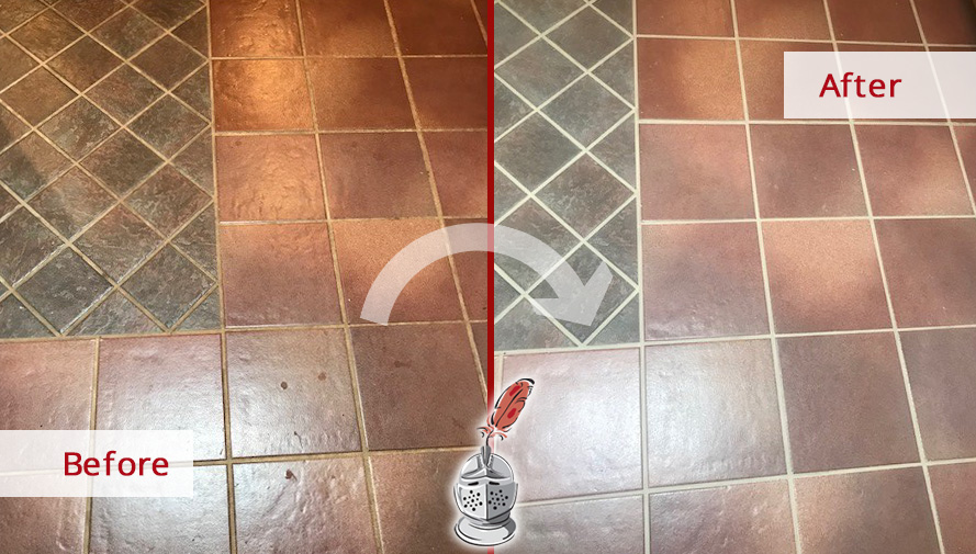 Before and after Picture of a Grout Cleaning Service in Chevy Chase, MD, to This Kitchen Floor