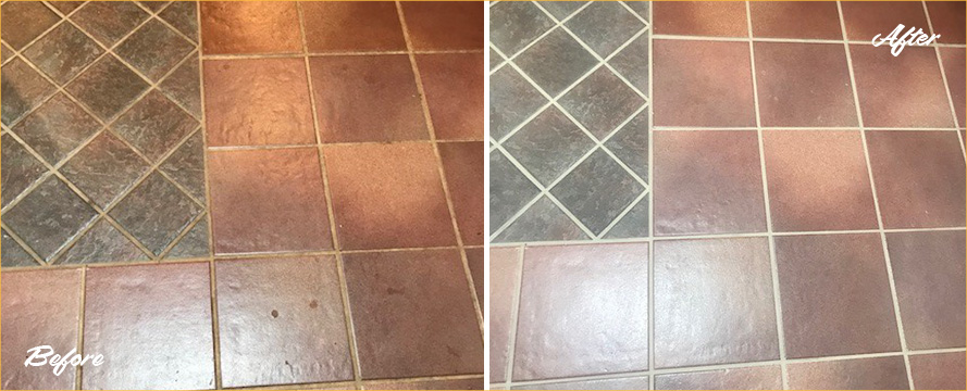 Before and after Picture of a Grout Cleaning Service in Chevy Chase, MD, to This Kitchen Floor