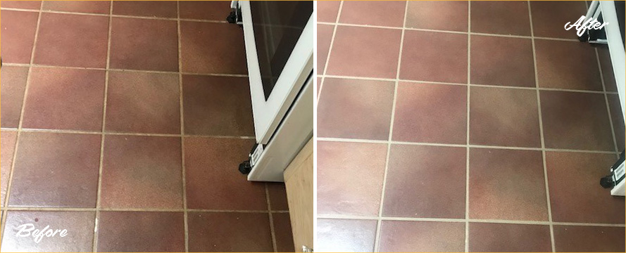 Before and after Picture of This Floor after a Grout Cleaning Service in Chevy Chase, MD