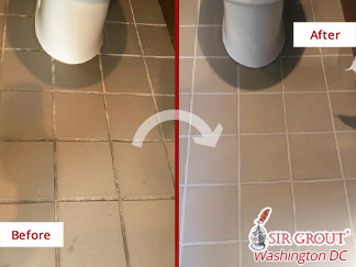 Before and after Picture of a Grout Sealing Job in Rockville