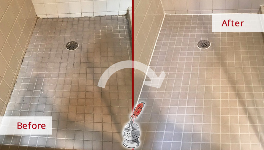 Before and after Picture of a Grout Sealing Process in Rockville to This Bathroom