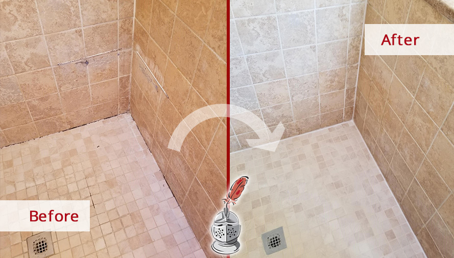 Before and After Image of a Shower Caulking Service in Reston, VA