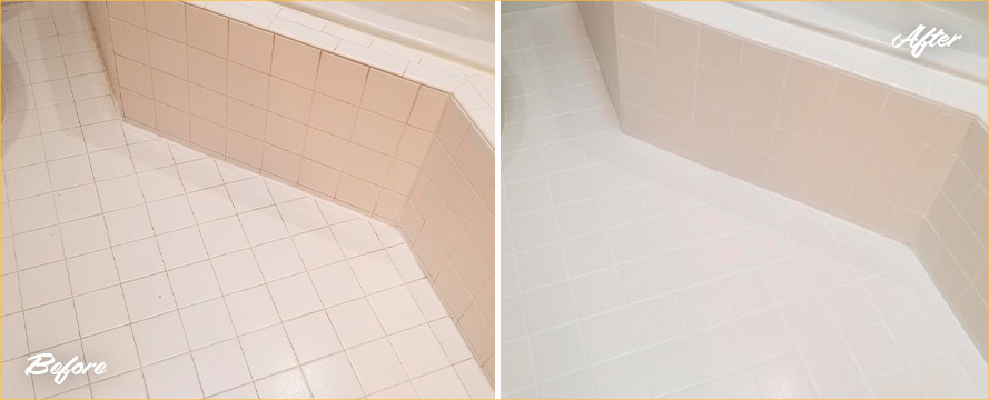 Floor Before and After Picture of Our Grout Sealing Process in Bethesda, MD