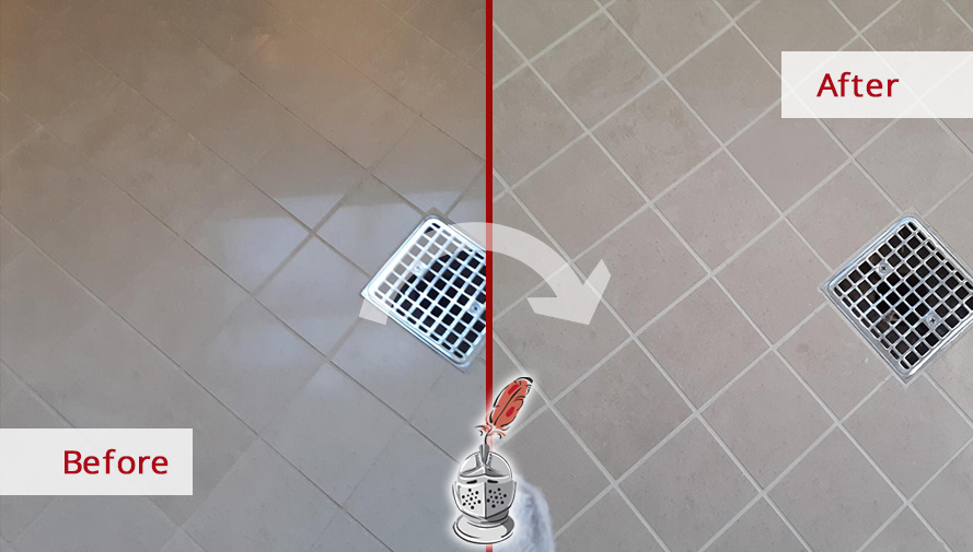 Picture of a Shower Floor Before and After a Grout Sealing Job in Alexandria, VA