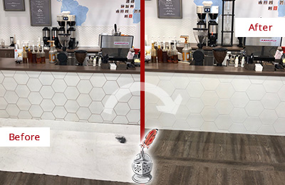 Sir Grout Washington DC Metro Restores, Cleans and Seals this Dirty Coffee Shop Tile and Grout Picture of a Coffee Shop Before and After Tile and Grout Restoration