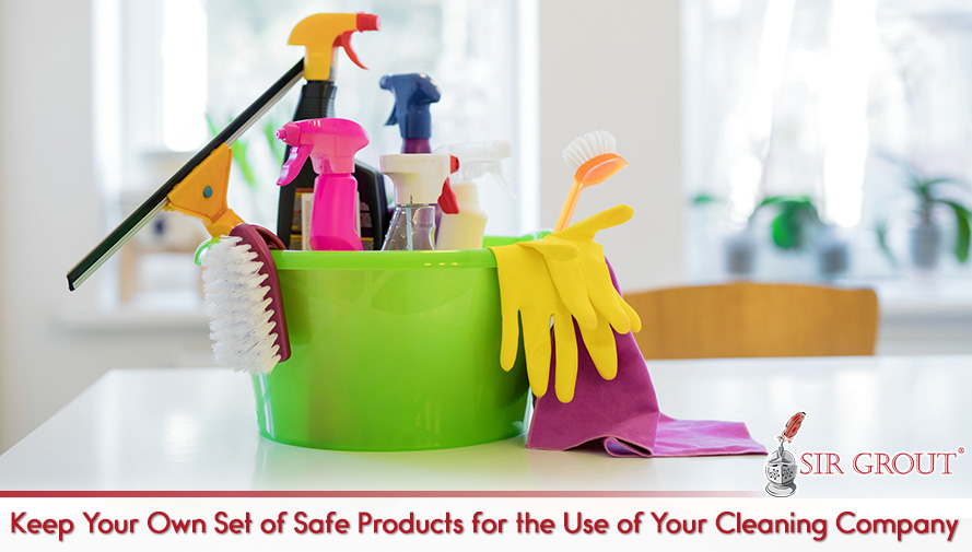 Bucket Filled With Hard Surface Safe Cleaners, Gloves and Tools for Cleaning Crews To Use