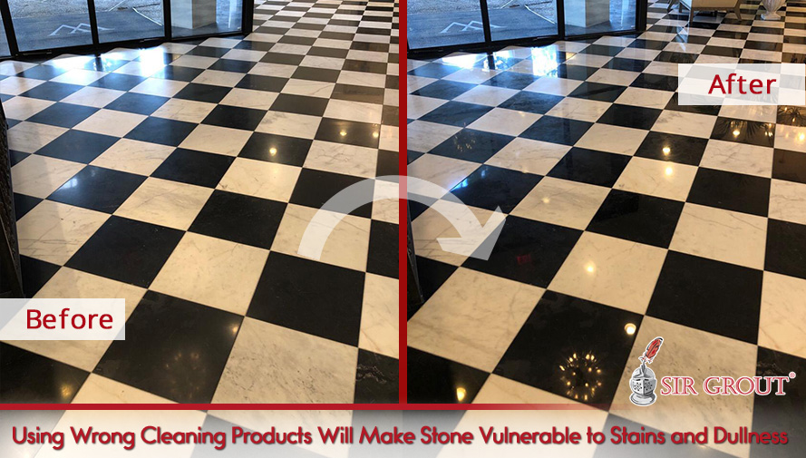 Prior to Sir Grout's Service, Harsh Cleaning Products Dulled This Stone Floor and Now It Shines