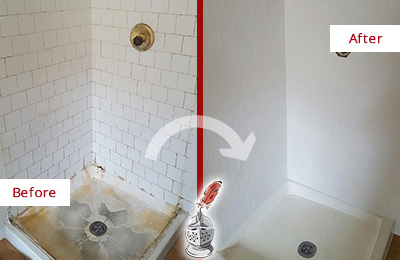 Sir Grout Cleans this Beallsville Shower Tile and Grout to Remove Soap Scum Before and After Picture of a Beallsville Shower Tile and Grout Cleaned to Remove Soap Scum