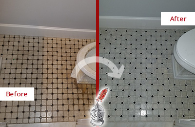 Before and After Picture of a Lorton Bathroom Tile and Grout Cleaned to Remove Stains