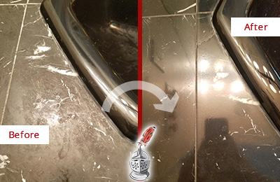 Before and After Picture of a Purcellville Marble Countertop Cleaned to Remove Deep Dirt