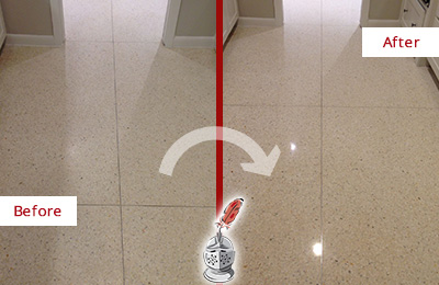 Sir Grout Seals this Upper Marlboro Granite Floor for Stone Protection Before and After Picture of a Upper Marlboro Granite Floor Sealed for Stone Protection