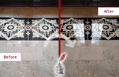 Sir Grout Seals the Stone of this Upper Marlboro Marble Floor to Recover Its Sheen Before and After Picture of a Upper Marlboro Marble Stone Sealed to Recover Its Sheen