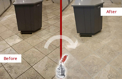 Sir Grout Seals this Stained Brookeville Kitchen Floor Grout to Remove Stains Before and After Picture of a Brookeville Kitchen Floor Grout Sealed to Remove Stains